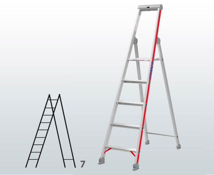 [012940] Escalera manual de tijera con acceso por 1 lado para uso industrial con 7 escalones - Dim.: 520 x 2360h mm - Aluminio