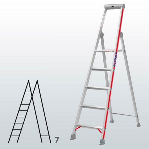 [012940] Escalera manual de tijera con acceso por 1 lado para uso industrial con 7 escalones - Dim.: 520 x 2360h mm - Aluminio