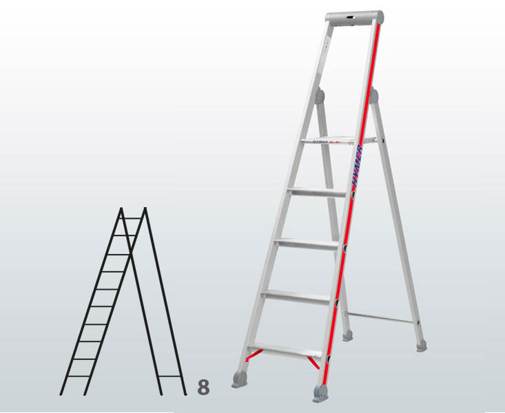 [012941] Escalera manual de tijera con acceso por 1 lado para uso industrial con 8 escalones - Dim.: 545 x 2610h mm - Aluminio