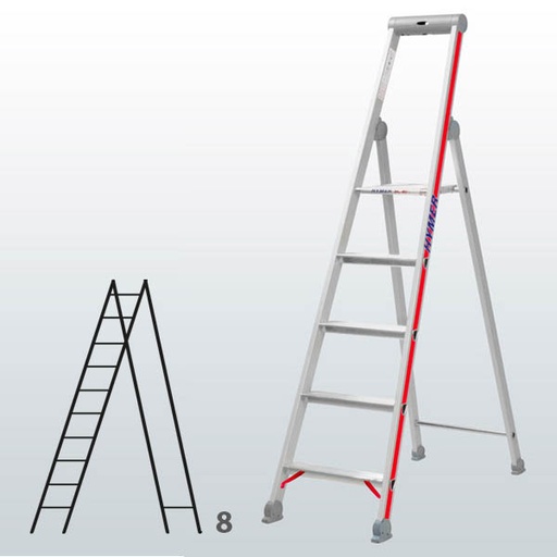 [012941] Escalera manual de tijera con acceso por 1 lado para uso industrial con 8 escalones - Dim.: 545 x 2610h mm - Aluminio