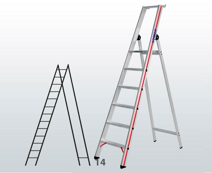 [014175] Escalera manual de tijera con acceso por 1 lado para uso experto con 14 escalones - Dim.: 740 x 4200h mm - Aluminio