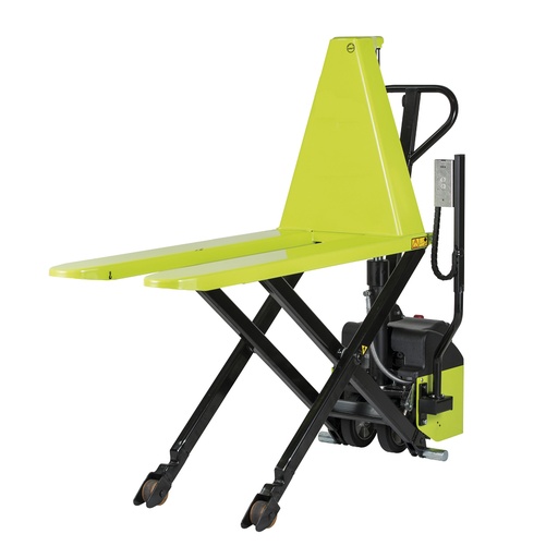 [014383] Transpaleta de pantógrafo de movimiento manual y elevación eléctrica automática - Dim. palas: 1150x540 mm - Verde Pantone 382C