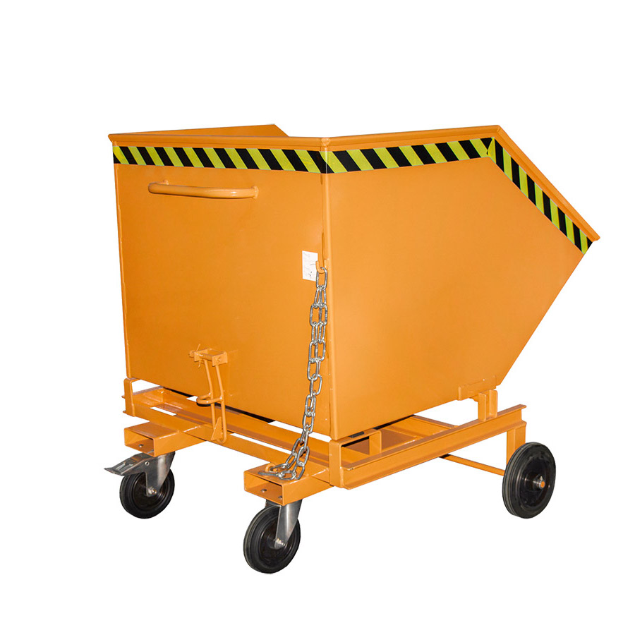 [014573] Contenedor basculante manual con ruedas y guías para carretilla - Capacidad 1,0 m³ - Dim.: 1430x1340x1285 mm - naranja ral 2000.