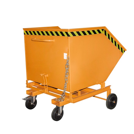 [014573] Contenedor basculante manual con ruedas y guías para carretilla - Capacidad 1,0 m³ - Dim.: 1430x1340x1285 mm - naranja ral 2000.