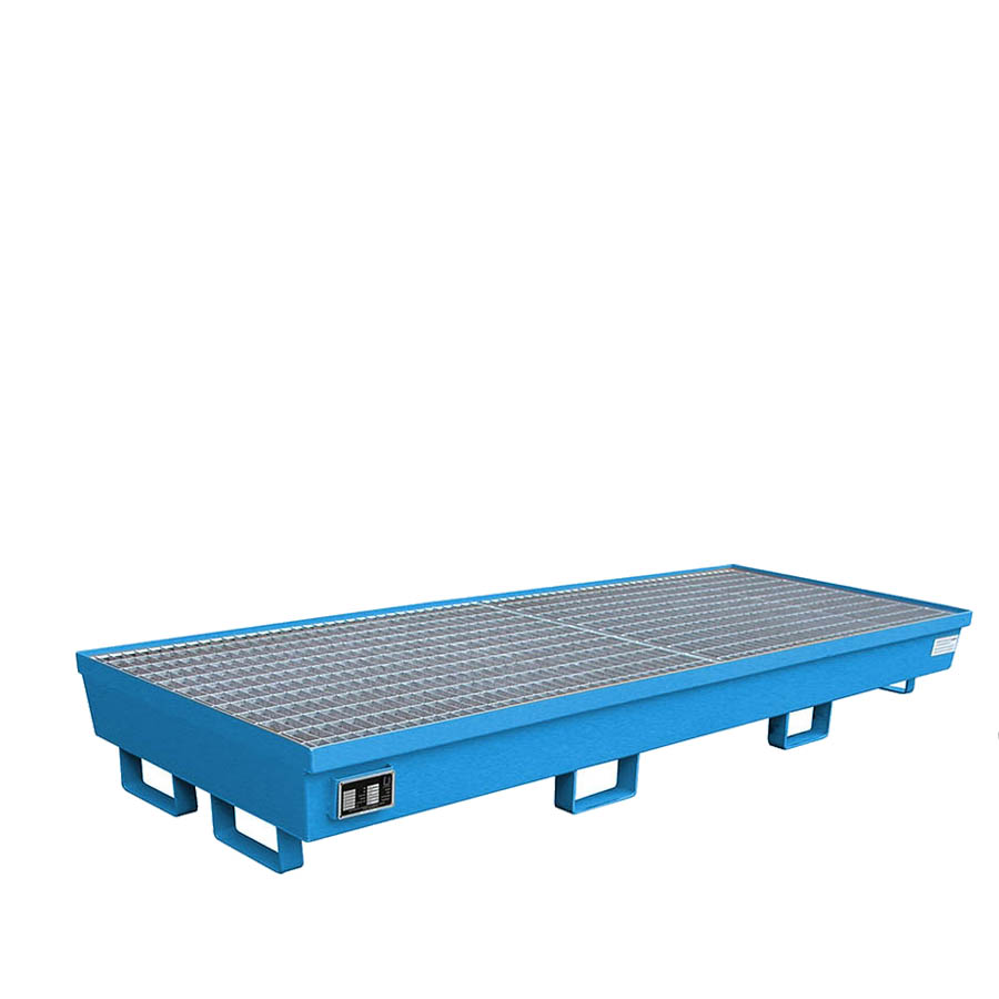 [014593] Cubeto de retención con rejilla para 4 bidones de 200 lts - Dim.: 2400x800x285h mm - Acero pintado