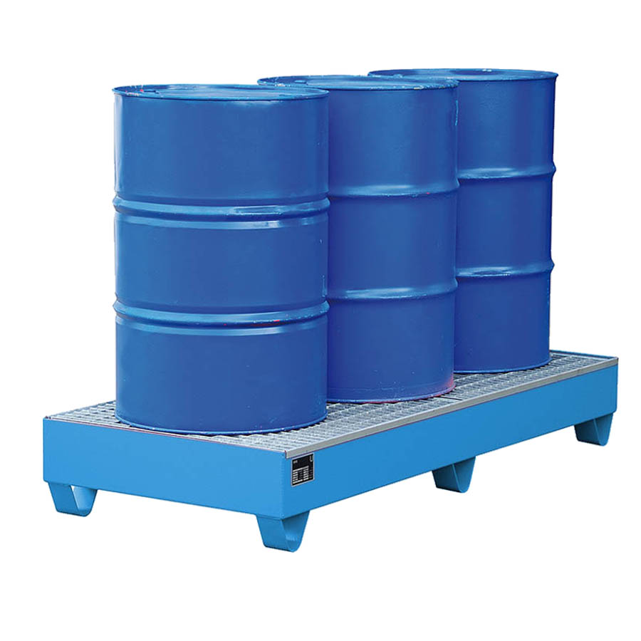 [014624] Cubeto de retención con rejilla para 3 bidones de 200 lts - Dim.: 1800x800x275h mm - Acero pintado