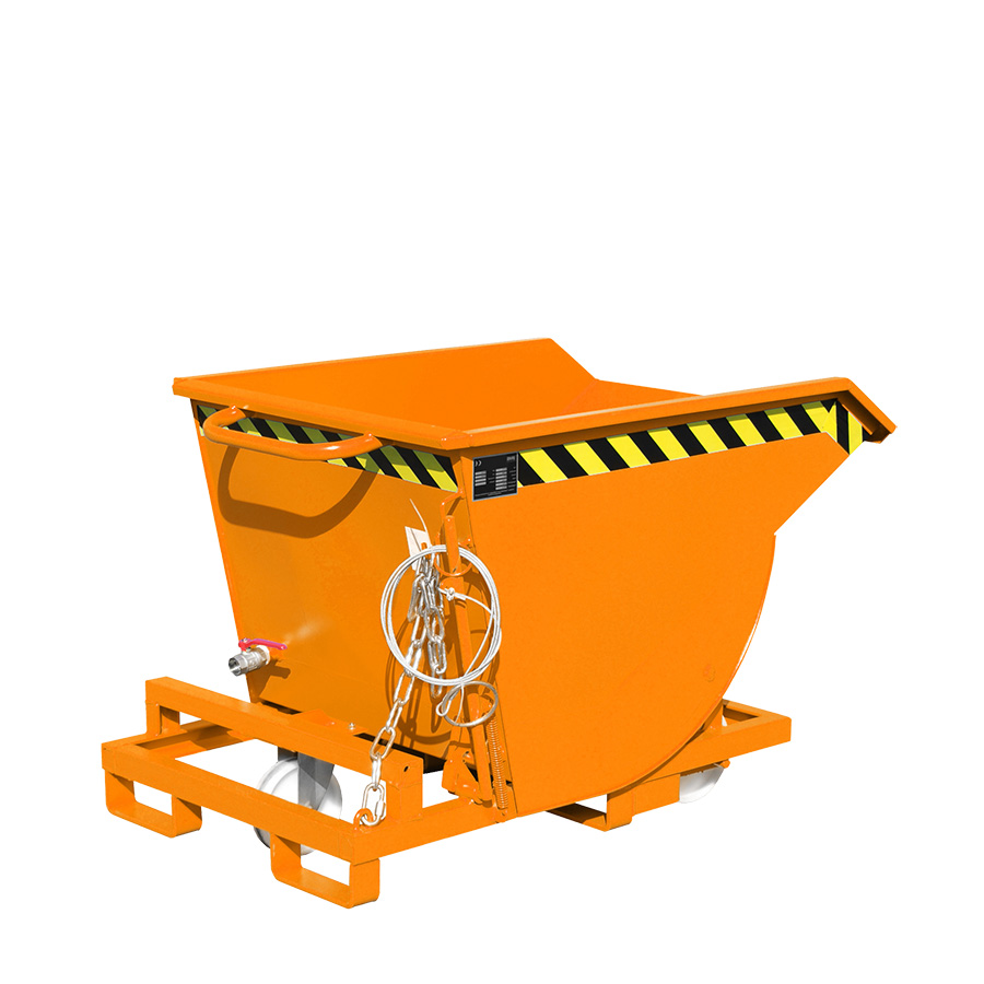 [014645] Contenedor auto-basculante con grifo y horquillas para carretilla - Capacidad 0,3 m³ - Dim.: 1300x820x800h mm - naranja ral 2000