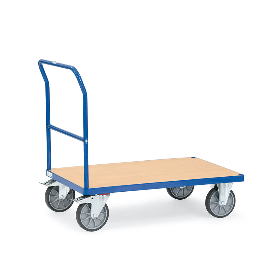 [014853] Carro de transporte con plataforma de madera con 1 tirador frontal - Dim. plataforma 1.000 x 600 mm - Azul Ral 5007