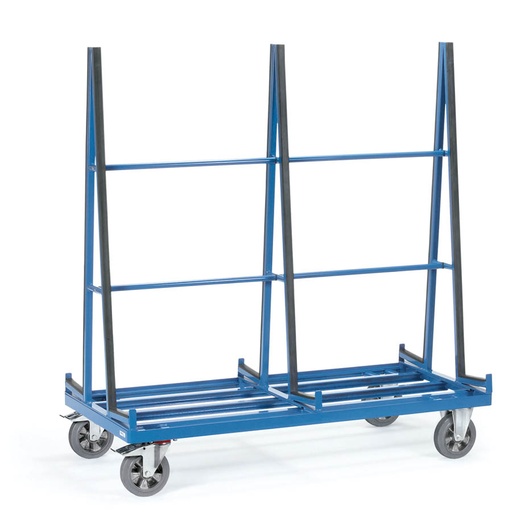 [014858] Carro metálico manual el transporte a 2 caras de tableros, tablas y paneles - Dim. plataforma 2000x800 mm - Azul ral 5007