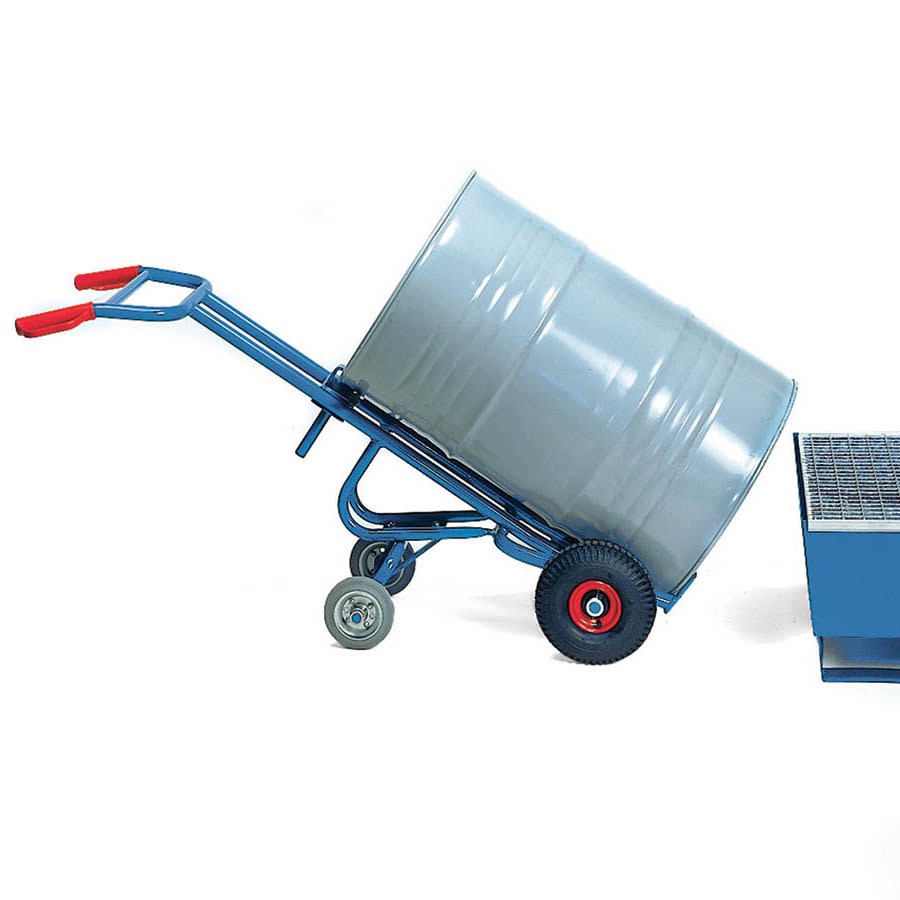 [014889] Carretilla manual en acero para volcado de bidones - Dim. 680 x 1600h mm - Azul ral 5007