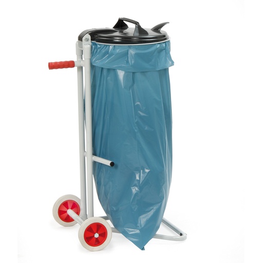 [014890] Soporte metálico con tapa para bolsas de basura (1 x 120 lts) y ruedas - Dim.: 500x500x960h mm - Gris ral 7035