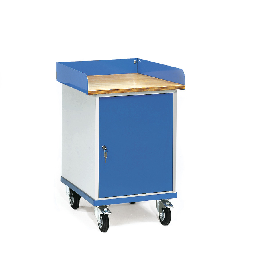 [014918] Carro de taller para herramientas con armario y reborde superior - Dim. plataforma 520 x 625 mm - Gris ral 7035 y Azul ral 5007