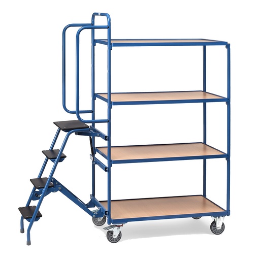 [014921] Carro de acero para picking con escalera y 4 estantes - Dim. plataforma: 1000x600 mm - Azul ral 5007