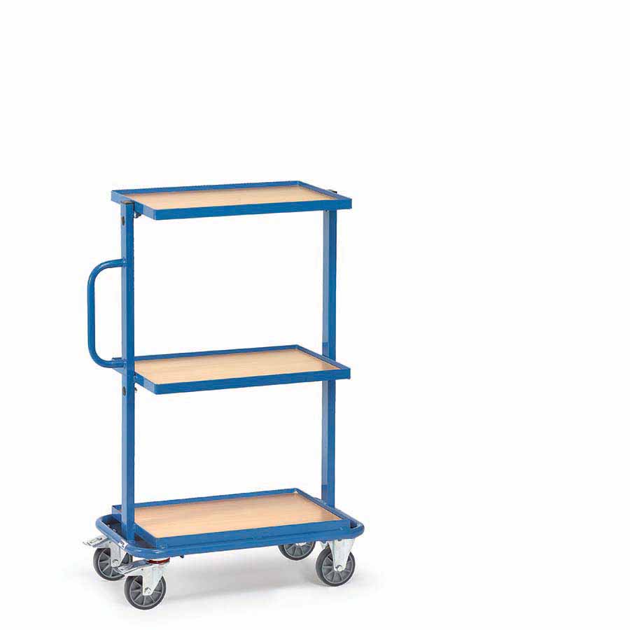 [014937] Carro porta cajas Eurobox con estante de madera (sin cajas) - Dim. plataforma 600 x 400 mm - Azul ral 5007