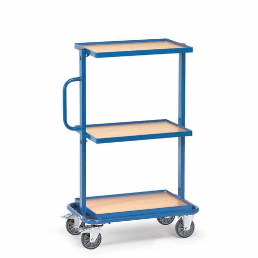 [014937] Carro porta cajas Eurobox con estante de madera (sin cajas) - Dim. plataforma 600 x 400 mm - Azul ral 5007