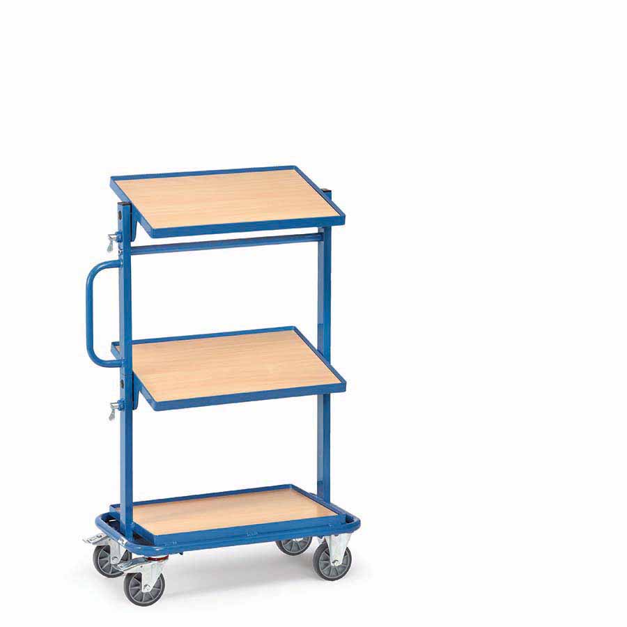 [014939] Carro porta cajas Eurobox con estante de madera (sin cajas) - Dim. plataforma 600 x 400 mm - Azul ral 5007