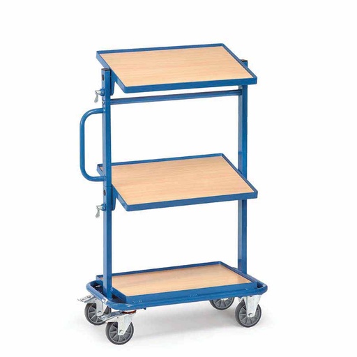 [014939] Carro porta cajas Eurobox con estante de madera (sin cajas) - Dim. plataforma 600 x 400 mm - Azul ral 5007