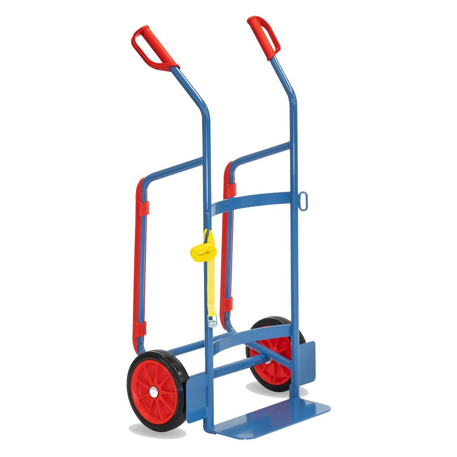 [014945] Carretilla manual en acero para bidones plásticos - Dim. 640 x 1300h mm - Azul ral 5007