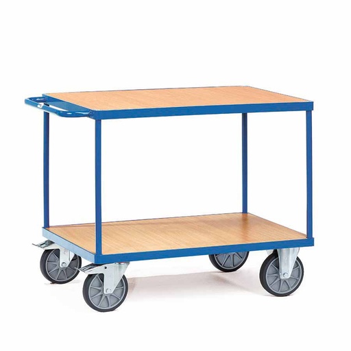 [014949] Carro de transporte para taller con 2 estantes fijos de madera - Dim. plataforma 850 x 500 mm - Azul ral 5007