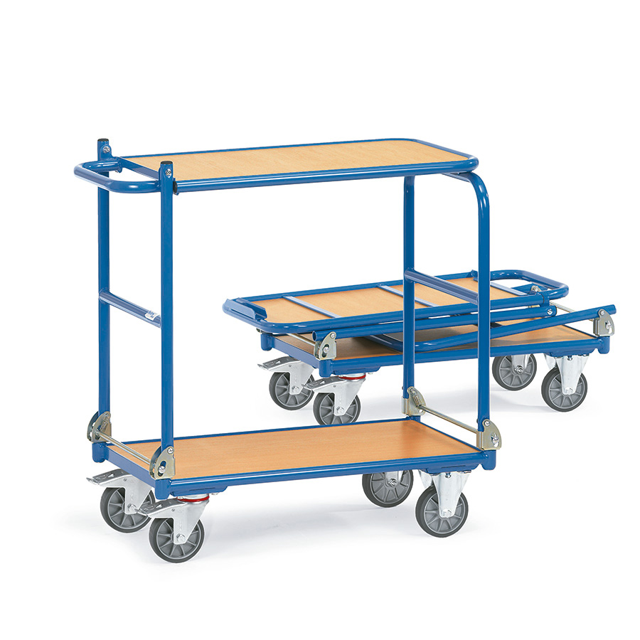 [014953] Carro de acero con estante y tirador plegables - Dim. plataforma 720 x 450 mm - Azul ral 5007