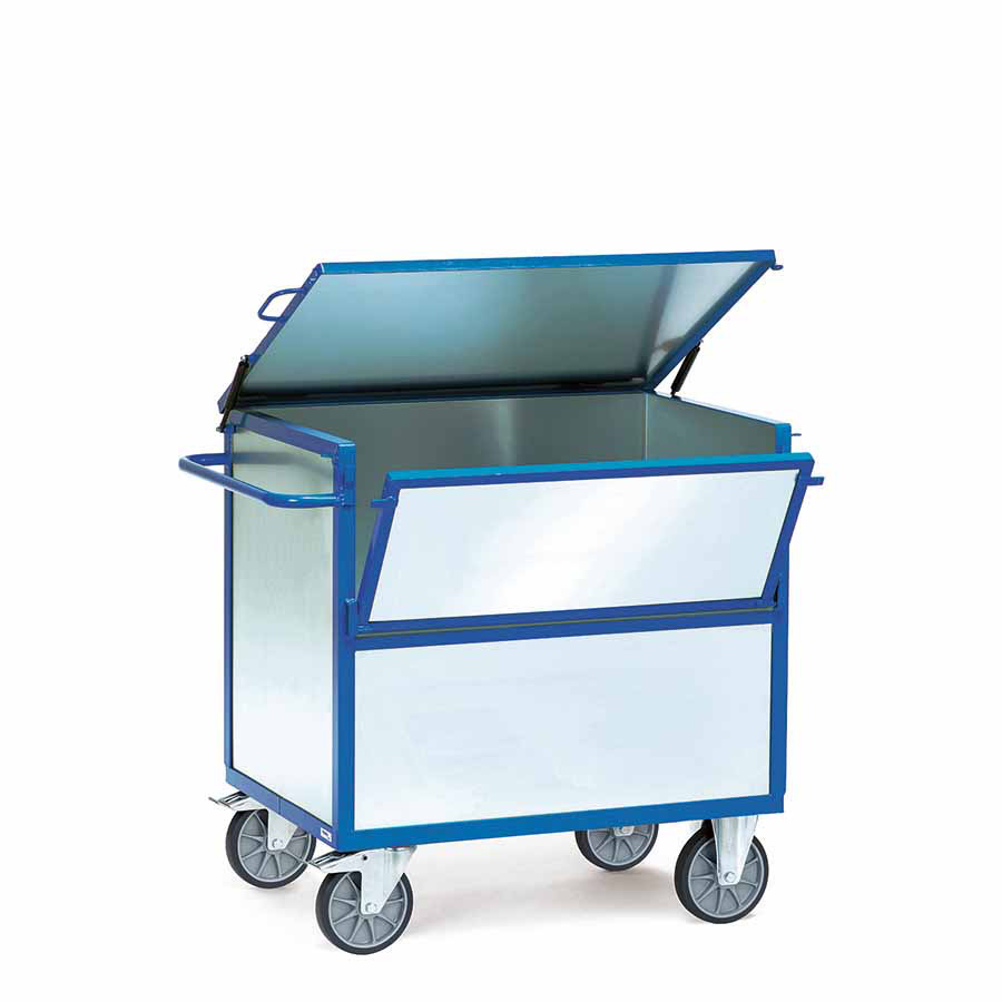 [014975] Carro protegido con paredes de acero galvanizado y 2 puertas batientes - Dim. plataforma 1.200x800 mm - Azul ral 5007