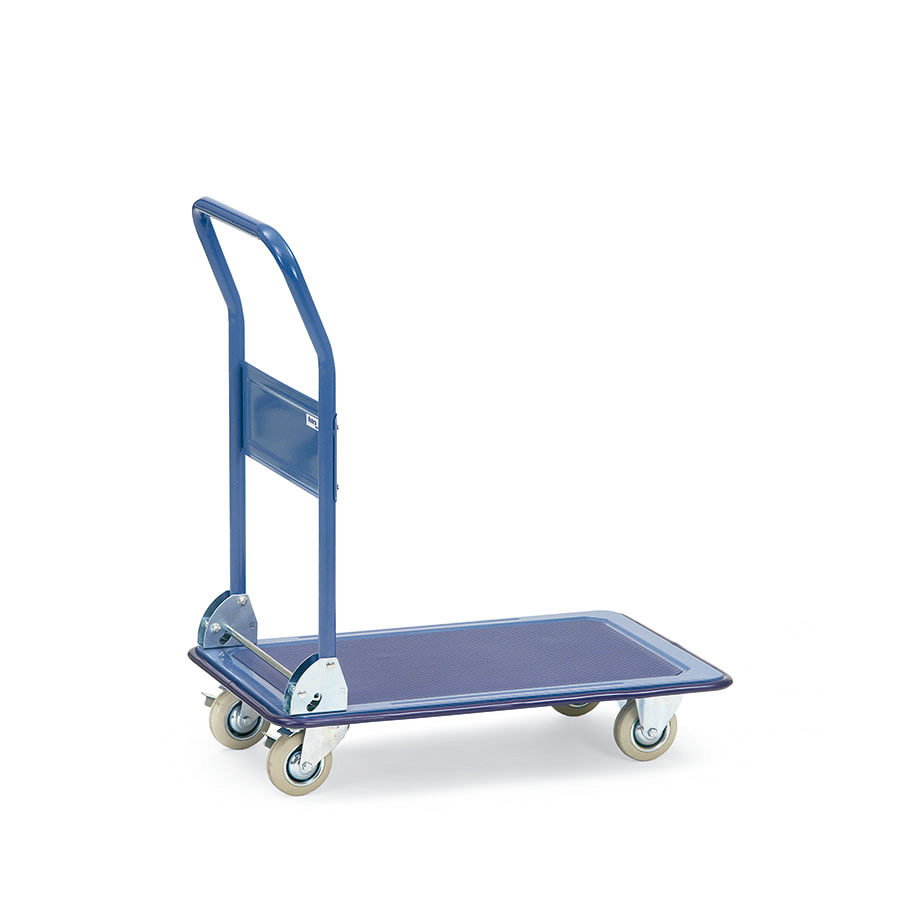 [014976] Carro con tirador metálico plegable y plataforma de plástico - Dim. plataforma 740 x 480 mm - Azul