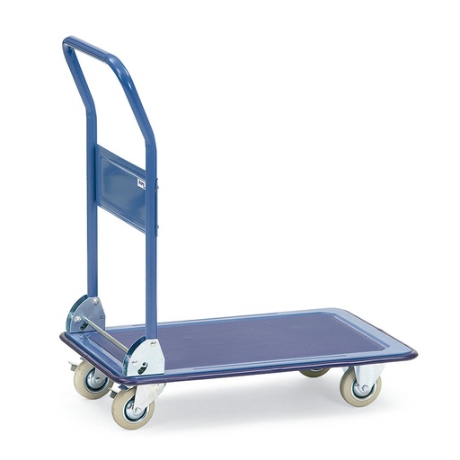 [014977] Carro con tirador metálico plegable y plataforma de plástico - Dim. plataforma 910 x 610 mm - Azul