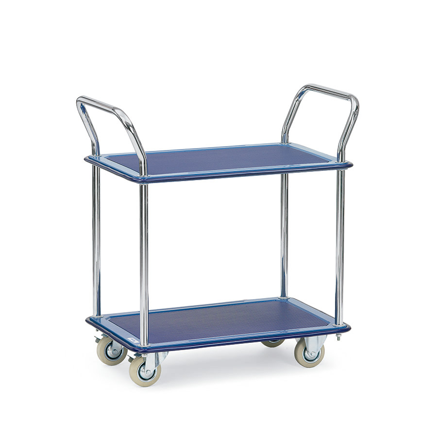 [014978] Carro para oficina y colectividades con plataforma y estante de plástico - Dim. plataforma 790 x 480 mm - Azul