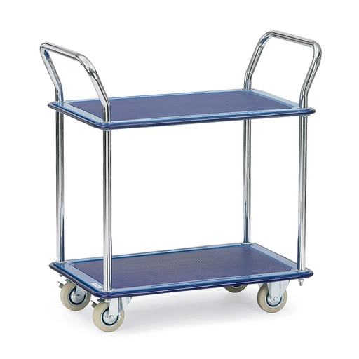 [014978] Carro para oficina y colectividades con plataforma y estante de plástico - Dim. plataforma 790 x 480 mm - Azul