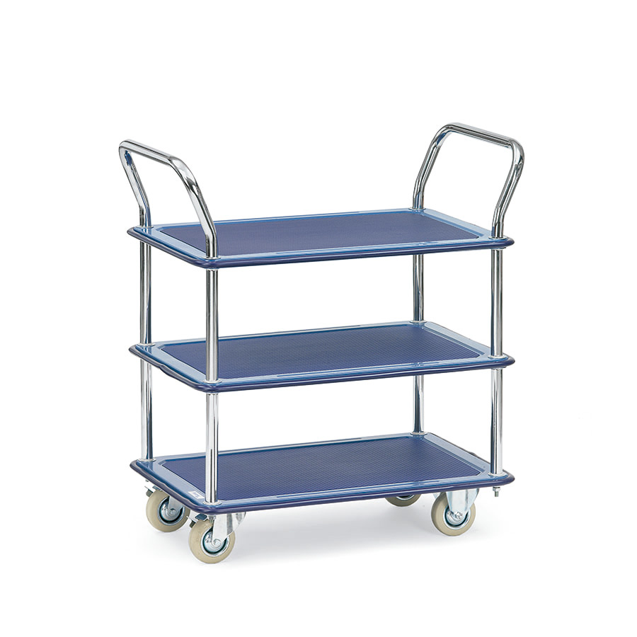 [014979] Carro para oficina y colectividades con plataforma y estantes de plástico - Dim. plataforma 790 x 480 mm - Azul