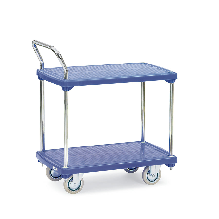 [014982] Carro para oficina y colectividades con plataforma y estante de plástico - Dim. plataforma 810 x 500 mm