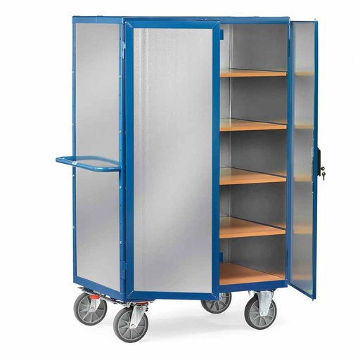 [015017] Carro protegido con paredes de acero galvanizado y 2 puertas batientes - Dim. plataforma 1.000x680 mm - Azul ral 5007