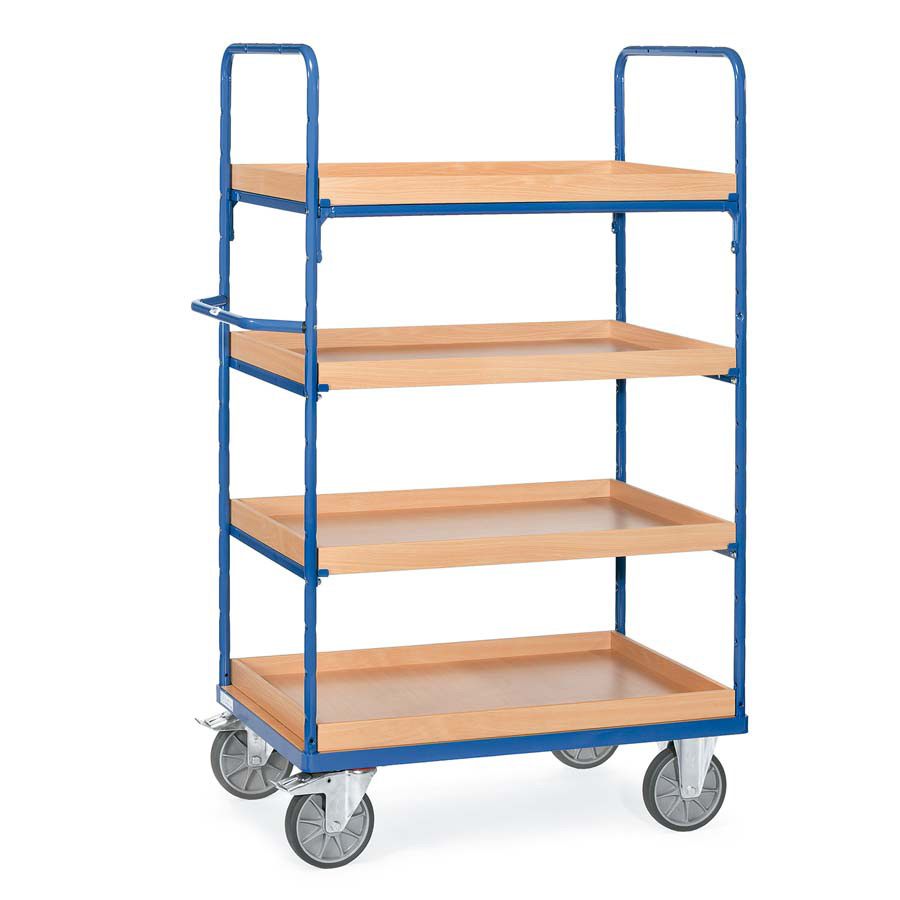 [015023] Carro de taller con estante de madera con reborde tipo bandeja - Dim. plataforma 1.200 x 800 mm - Azul ral 5007