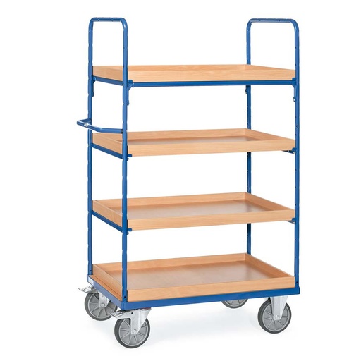 [015023] Carro de taller con estante de madera con reborde tipo bandeja - Dim. plataforma 1.200 x 800 mm - Azul ral 5007