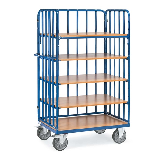 [015029] Carro para picking con paredes tubulares y 4 estantes - Dim. plataforma: 1000x700 mm - Azul ral 5007