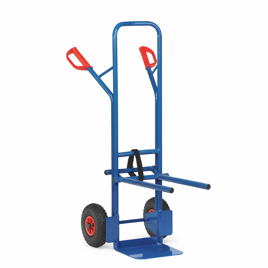 [015032] Carretilla de mano de acero para el transporte de sillas - Ruedas neumáticas Ø260 x 85 mm - Azul ral 5007