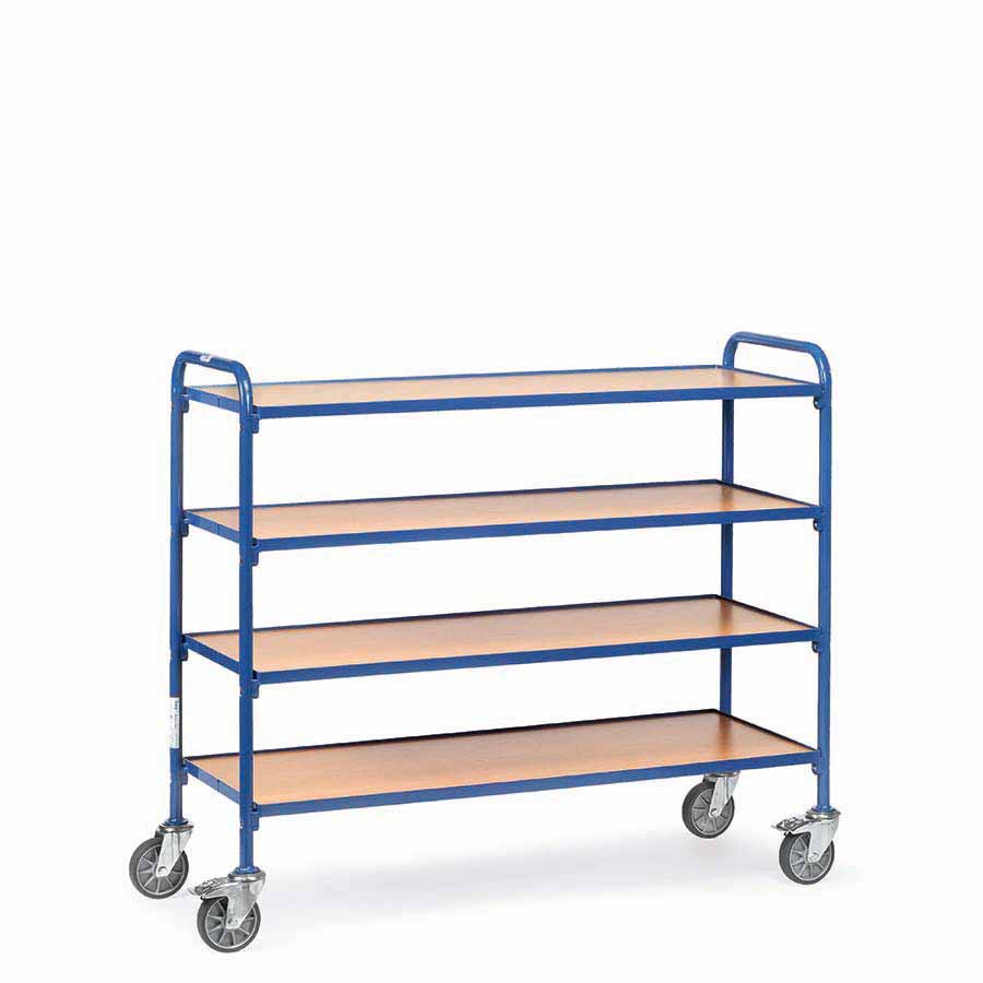 [015069] Carro porta cajas Eurobox con estante de madera (sin cajas) - Dim. plataforma 1250 x 470 mm - Azul ral 5007