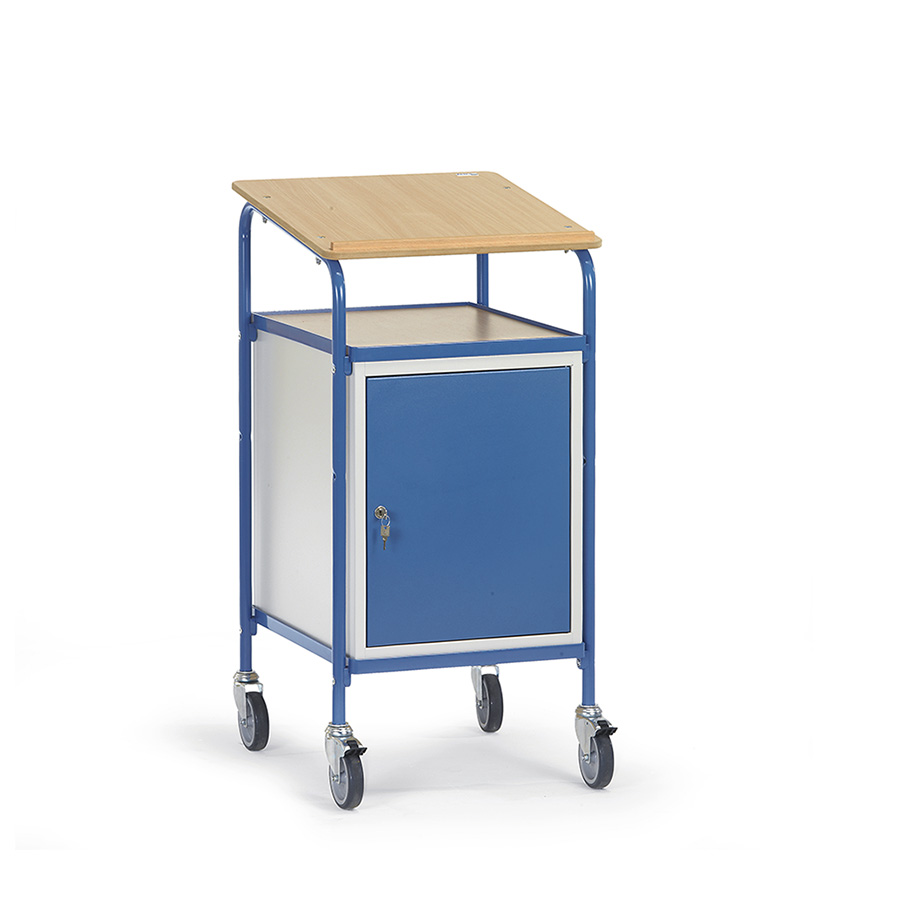 [015083] Carro para taller tipo escritorio con atril - Dim. 500x600x1195h mm - Gris ral 7035 y Azul ral 5007