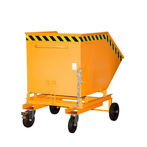 [015495] Contenedor basculante manual con ruedas y guías para carretilla - Capacidad 0,6 m³ - Dim.: 1400x1070x1220 mm - naranja ral 2000.