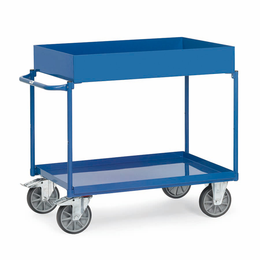 [015497] Carro de taller con estante metálico con reborde tipo bandeja - Dim. plataforma 850x500 mm - Azul ral 5007