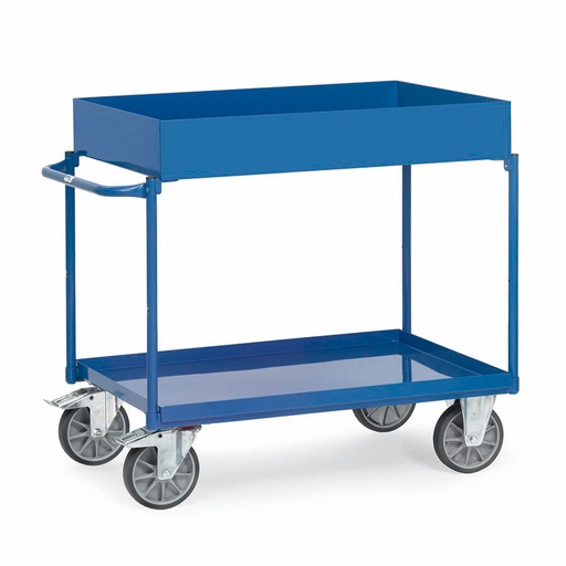 [015497] Carro de taller con estante metálico con reborde tipo bandeja - Dim. plataforma 850x500 mm - Azul ral 5007