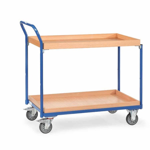 [015631] Carro de taller con estante de madera con reborde tipo bandeja - Dim. plataforma 1.000x600 mm - Azul ral 5007