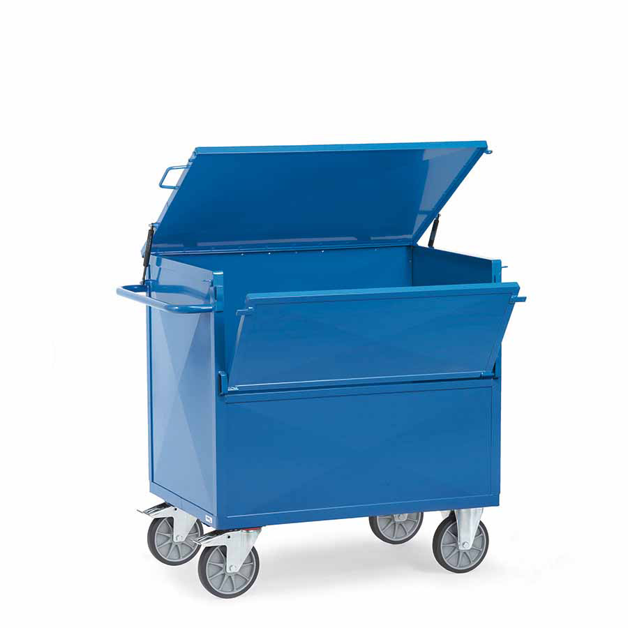 [015670] Carro protegido con paredes de acero pintado y 2 puertas batientes - Dim. plataforma 1.000x700 mm - Azul ral 5007