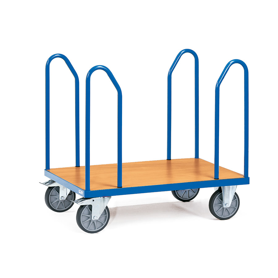 [015675] Carro de plataforma de madera con 4 tiradores - Dim. plataforma 850 x 500 mm - Azul Ral 5007