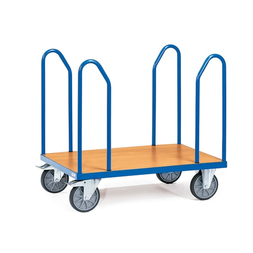 [015675] Carro de plataforma de madera con 4 tiradores - Dim. plataforma 850 x 500 mm - Azul Ral 5007