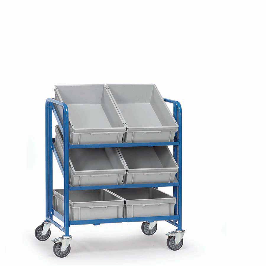 [015680] Carro porta cajas Eurobox con estante tipo soporte (con cajas) - Dim. plataforma 825 x 610 mm - Azul ral 5007