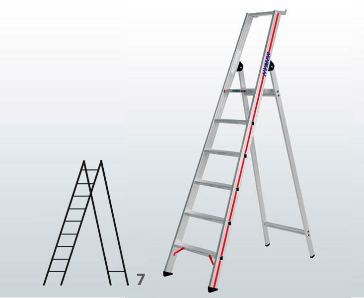[015800] Escalera manual de tijera con acceso por 1 lado para uso experto con 7 escalones - Dim.: 550 x 2450h mm - Aluminio
