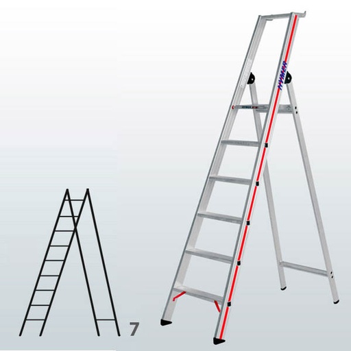[015800] Escalera manual de tijera con acceso por 1 lado para uso experto con 7 escalones - Dim.: 550 x 2450h mm - Aluminio