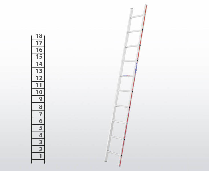 [015820] Escalera apoyable manual de un tramo para uso industrial con 18 peldaños - Dim.: 355 x 5140h mm - Aluminio