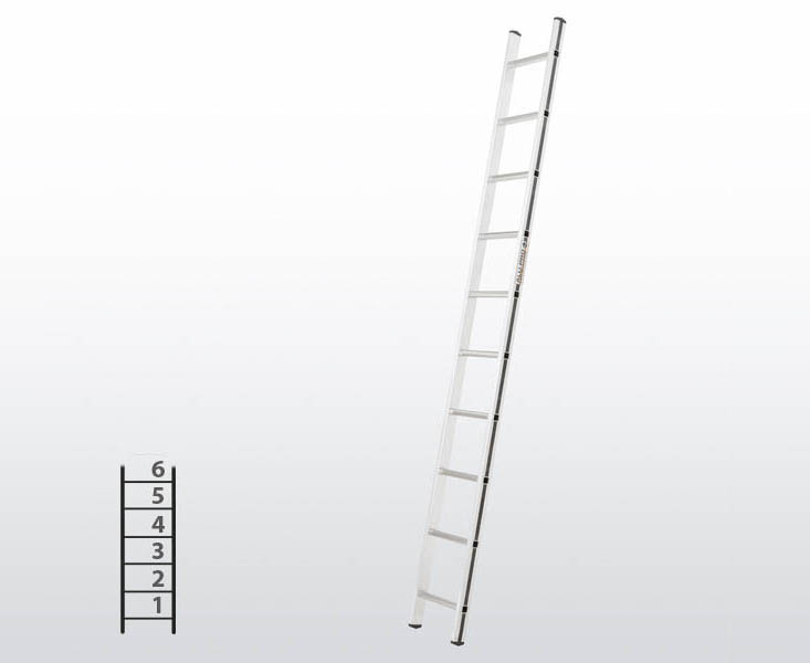 [015822] Escalera apoyable manual de un tramo para uso doméstico con 6 peldaños - Dim.: 350 x 1730h mm - Aluminio